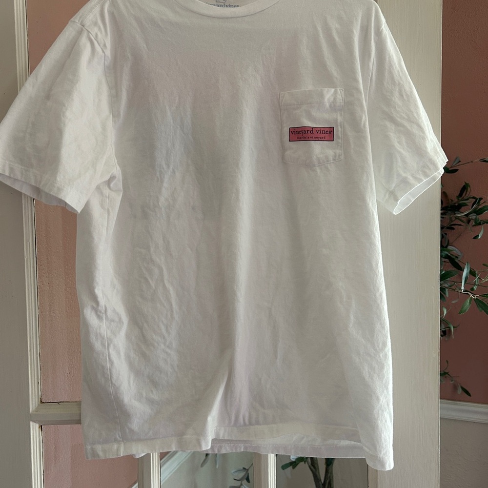 Vineyard Vines White Short Sleeve Tee with Pink Logo